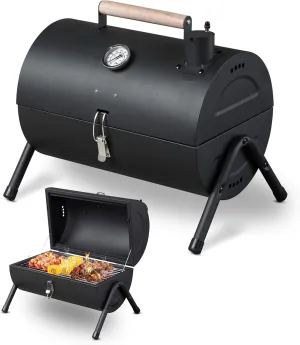 Portable Charcoal Grill, Mini Folding BBQ Tabletop Grill with Thermometer, Small Outdoor Barbecue Grill for Camping Picnic Backyard Patio
