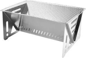 Portable Charcoal Grill - Stainless Steel Backpacking Stove for Outdoor Barbecue Wood Burning, Lightweight & Folding BBQ Grill with Air Ventilation for Camping, Picnics, and Backyard Cooking L