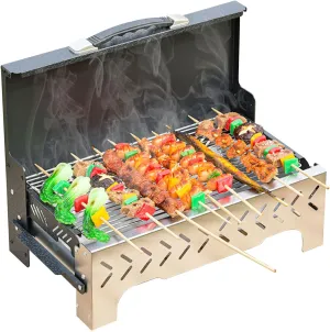 Portable Charcoal Grill,No Assembly BBQ Grill with One-Hand Carry Handle,Windproof&Smoke Control Design,Foldable Small Barbecue for Camping,Tailgating,Picnics,Backyard Outdoor Cooking