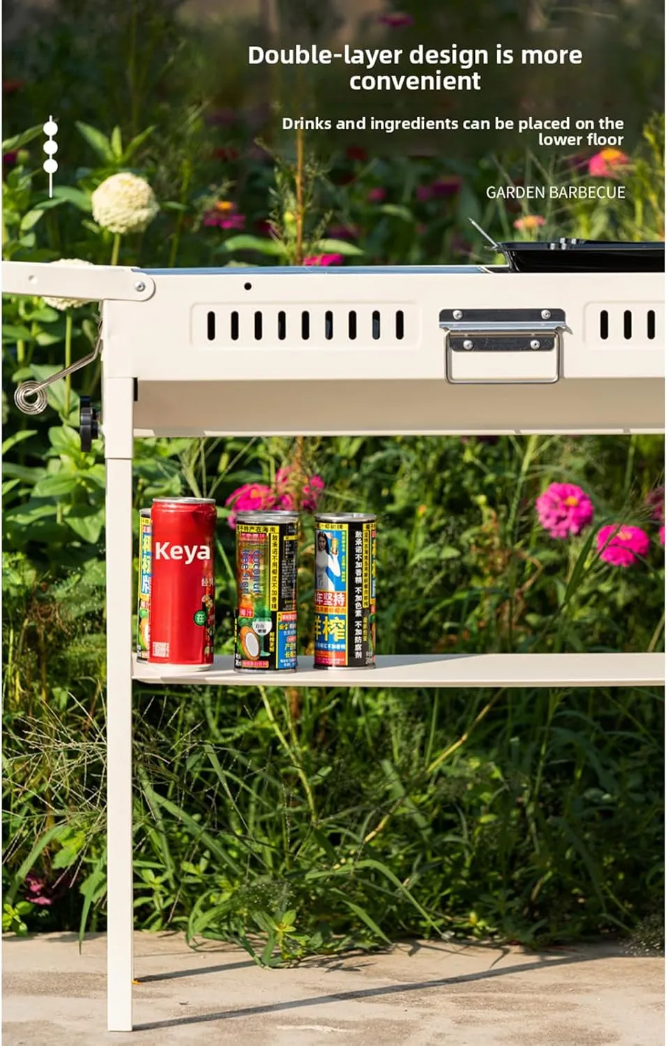 Portable Charcoal Grills Storage Rack Foldable Extra Large Stainless Steel Kabob Grill for Outdoor Cooking Picnic Camping Commercial Use (silvery,With storage board)