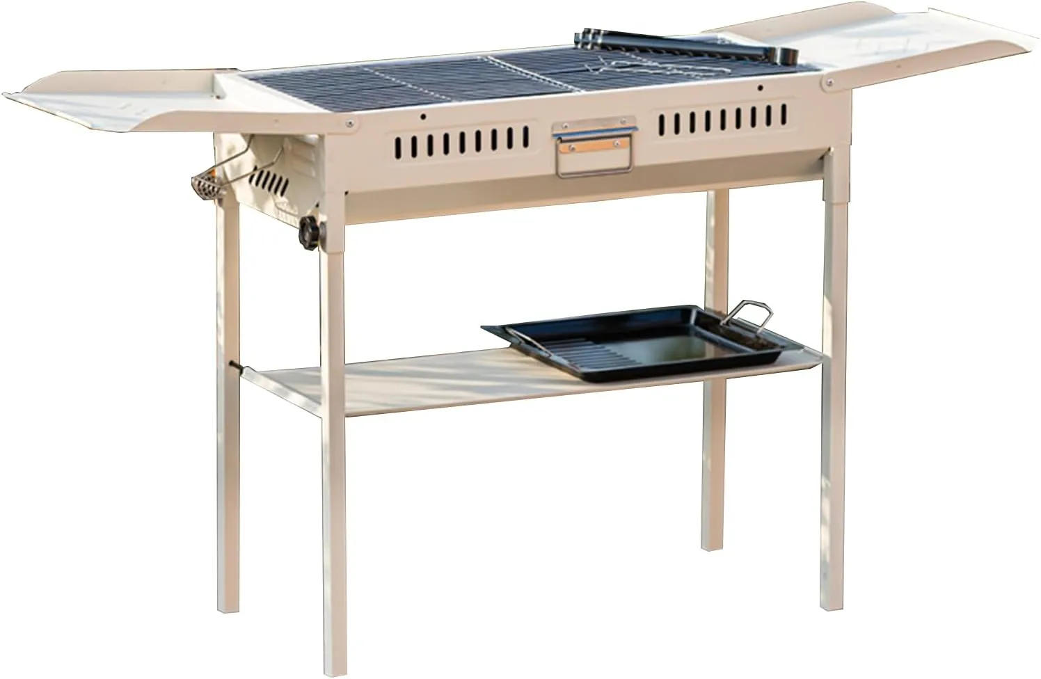 Portable Charcoal Grills Storage Rack Foldable Extra Large Stainless Steel Kabob Grill for Outdoor Cooking Picnic Camping Commercial Use (silvery,With storage board)