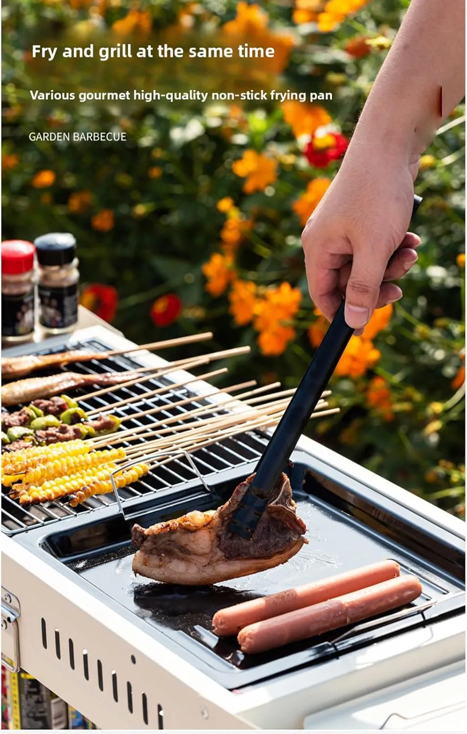 Portable Charcoal Grills Storage Rack Foldable Extra Large Stainless Steel Kabob Grill for Outdoor Cooking Picnic Camping Commercial Use (silvery,With storage board)