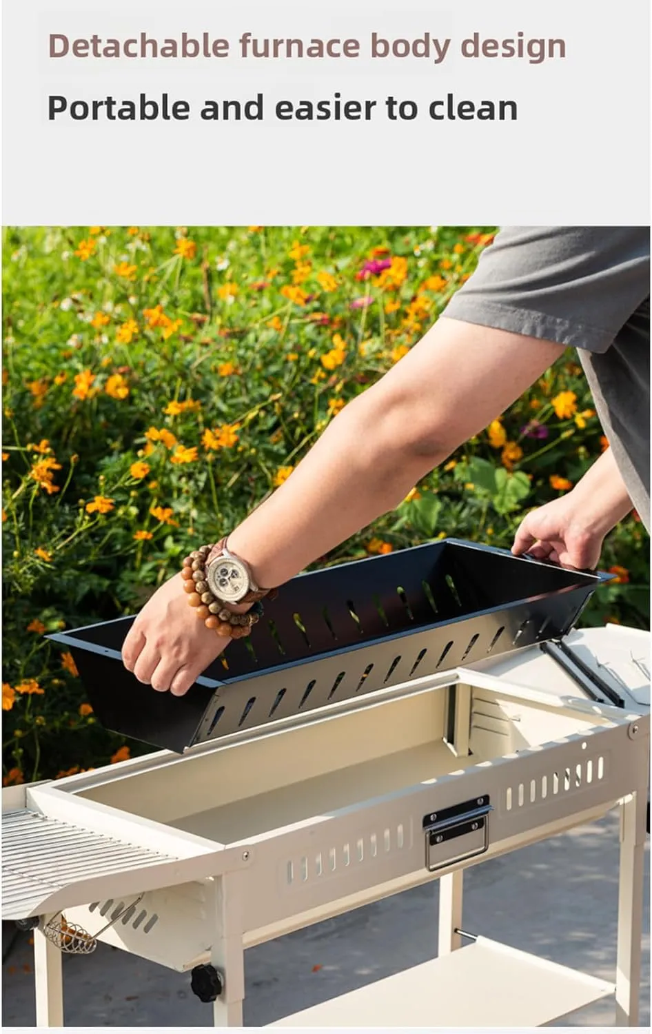 Portable Charcoal Grills Storage Rack Foldable Extra Large Stainless Steel Kabob Grill for Outdoor Cooking Picnic Camping Commercial Use (silvery,With storage board)