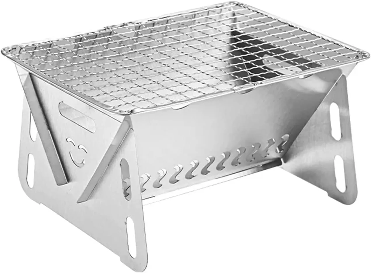 Portable Grill = Folding Barbecue Stove Stainless Steel Convenient Card Type Firewood Stove = Barbecue Rack Household Stove