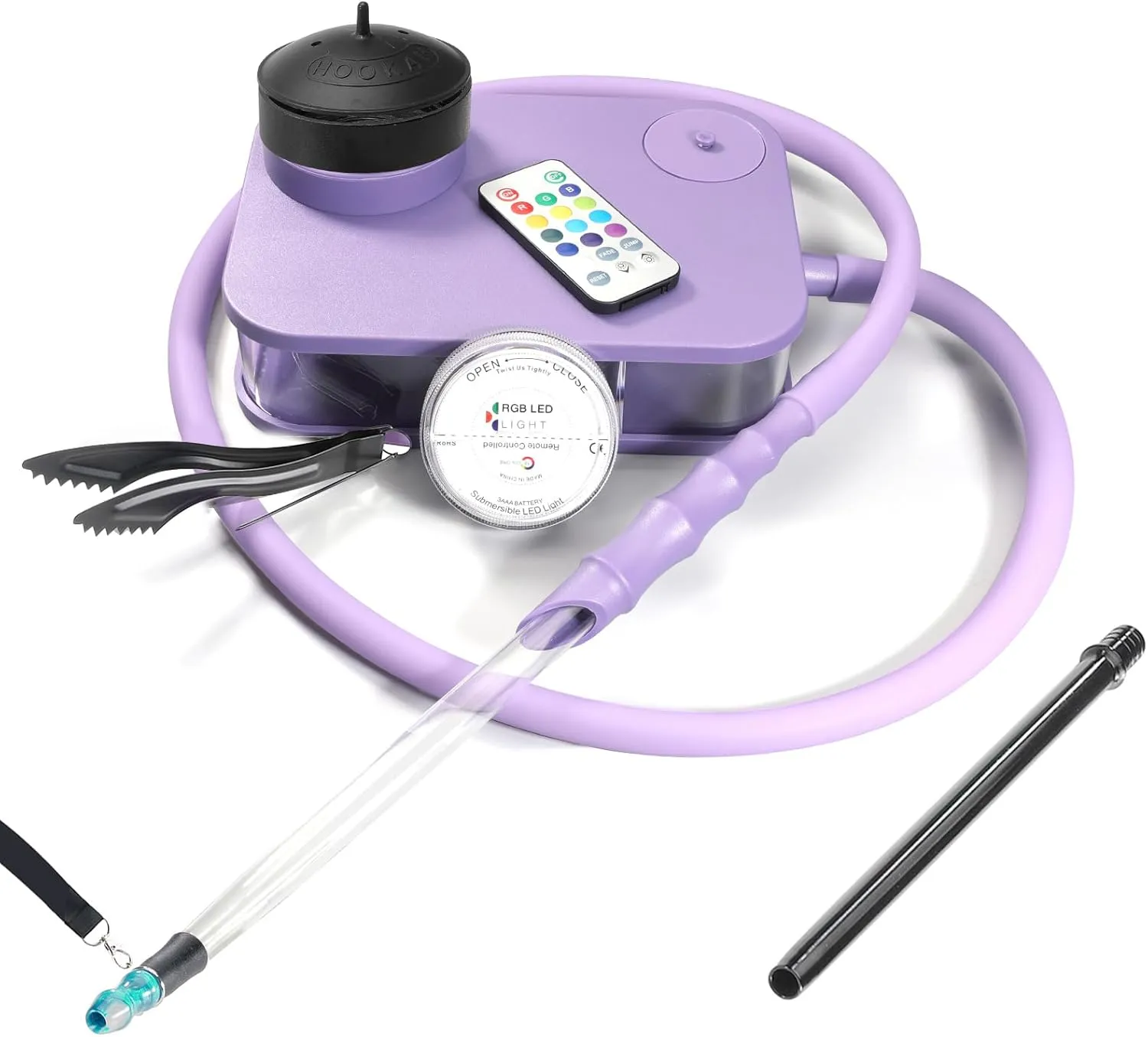Portable Hookah Set With Modern Textured Base, 2 types of handles   travel cigarette holder Remoted LED Light  Charcoal Holder & Coal Cover Narguile Accessories