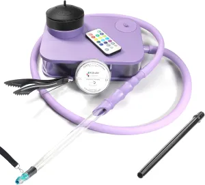 Portable Hookah Set With Modern Textured Base, 2 types of handles   travel cigarette holder Remoted LED Light  Charcoal Holder & Coal Cover Narguile Accessories