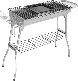 Portable Stainless Steel Barbecue Grill, Foldable Charcoal Grill Tool Kits for Backyard Cooking, Camping, Picnic, Party and Travel, Silver, 100 * 31 * 71cm