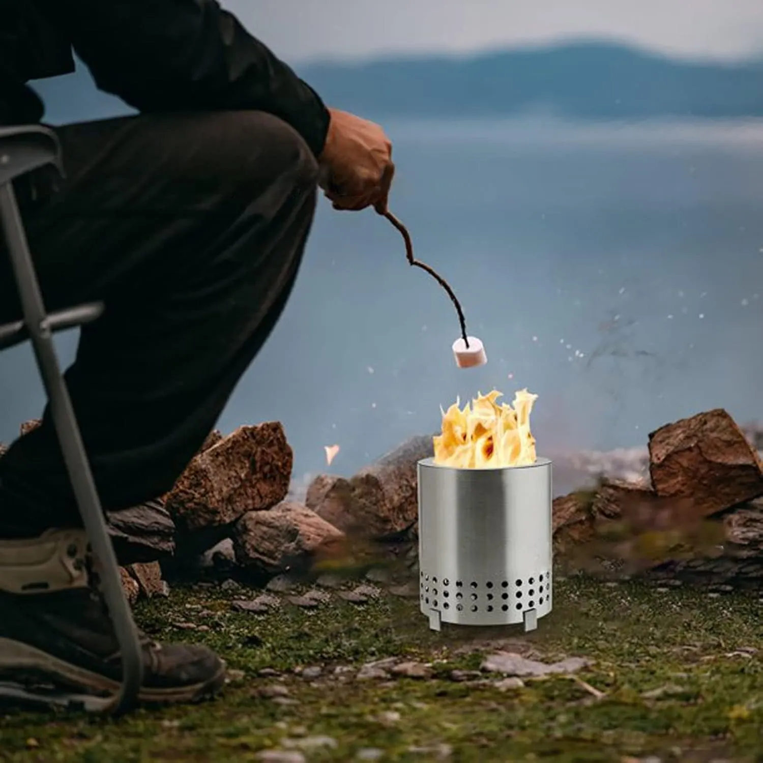 Portable Stove With Stand Outdoor Camping Hiking Backpacking Cooking Stove Tabletop Firepit Fireplaces Heater