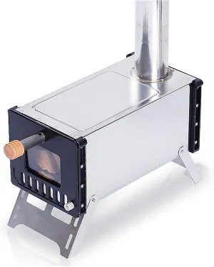 Portable Wood Burning Stove for Tents,Stainless Steel Folding Stove,Outdoor Camping Stoves Cooking Grill Heating Hunting,Wood with Chimney Pipes Yurts,17.5x23.5x32.8cm