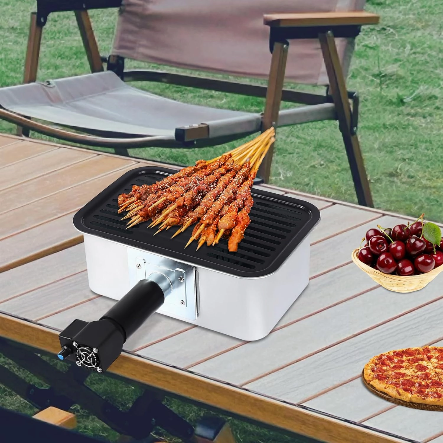Portable Camping Barbecue Grill,Outdoor Grill,Anti-Scalding Handle Prevent Burns, Adjustable Fire, Suitable for Picnics, Backyards, Camping, Travel - Even Heat Distribution - Black, Silver