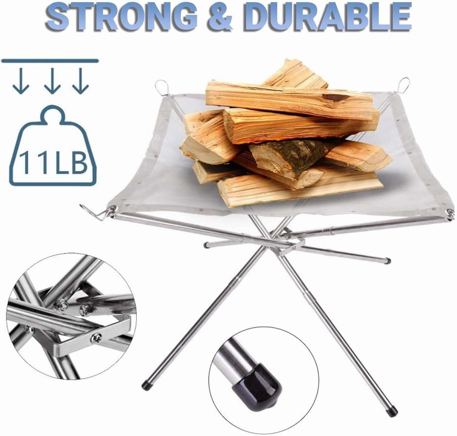 Portable Camping Fire Pit Stainless Steel Mesh, Portable Foldable Collapsible BBQ Grill Wood Burning Charcoal with Carrying Bag (L)