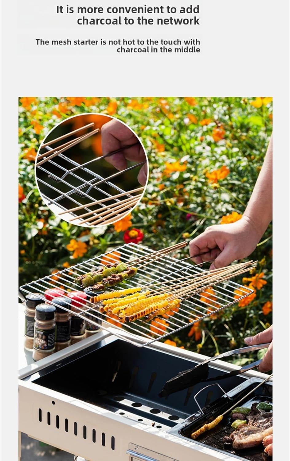 Portable Charcoal Grills Storage Rack Foldable Extra Large Stainless Steel Kabob Grill for Outdoor Cooking Picnic Camping(Silvery,Without storage board)