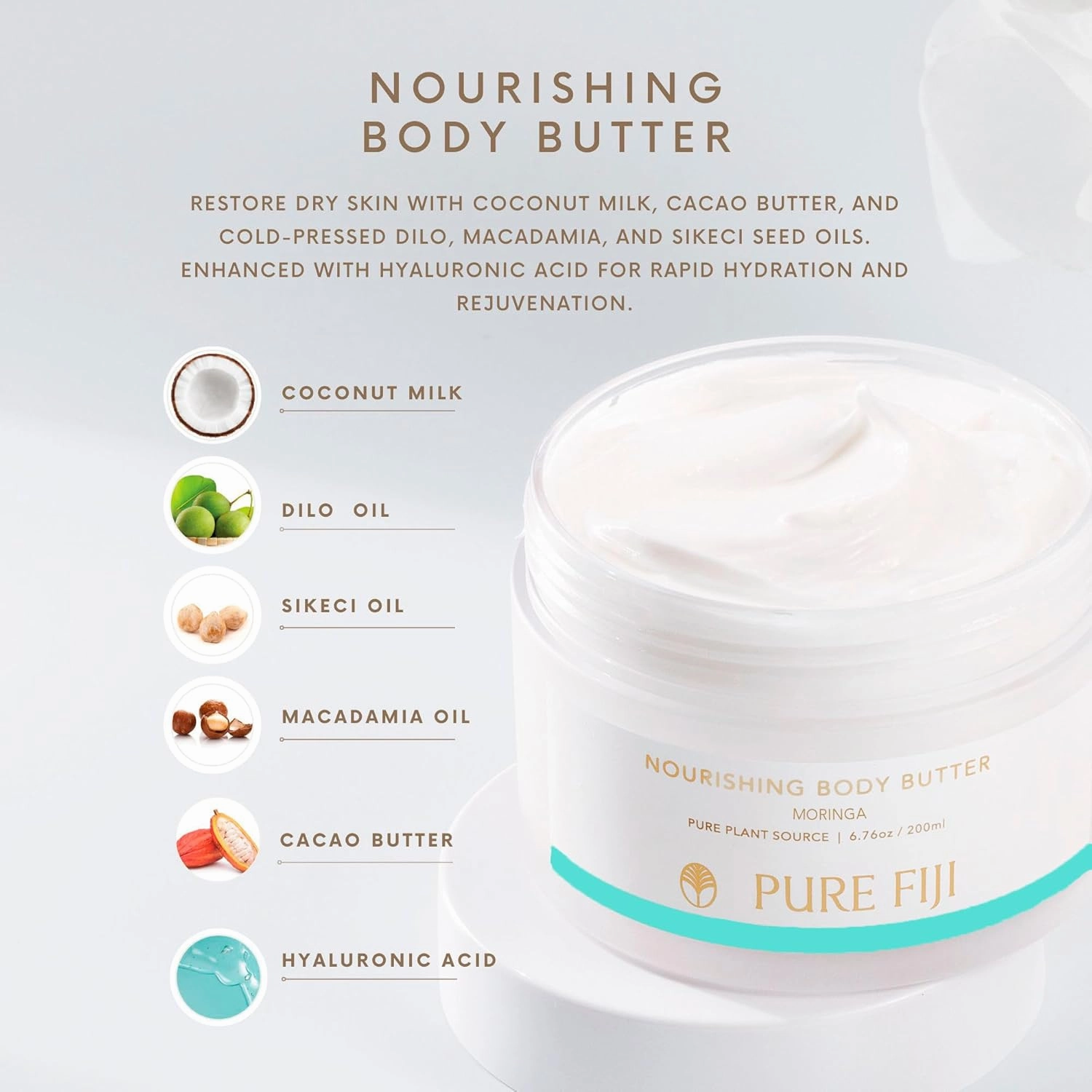 PURE FIJI Nourishing Body Butter, Moringa (6.7oz/200ml)