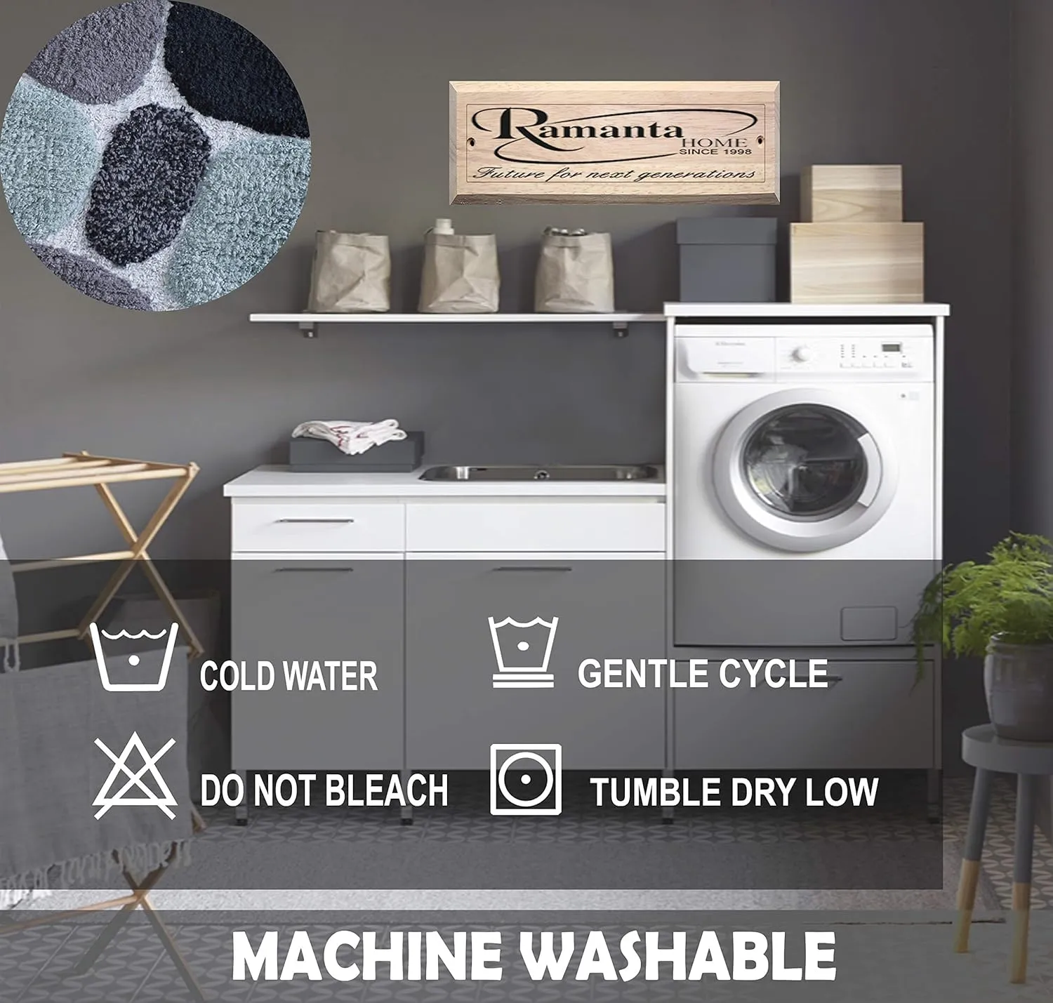 Ramanta Home Pebbles Pure Cotton Bath Runner - Grey Charcoal, Super Soft Non Slip Absorbent Luxury Bath Rug Runner for Bathroom, Kitchen, Kids Room, Machine Washable Floor Mats - 24x60 Inch