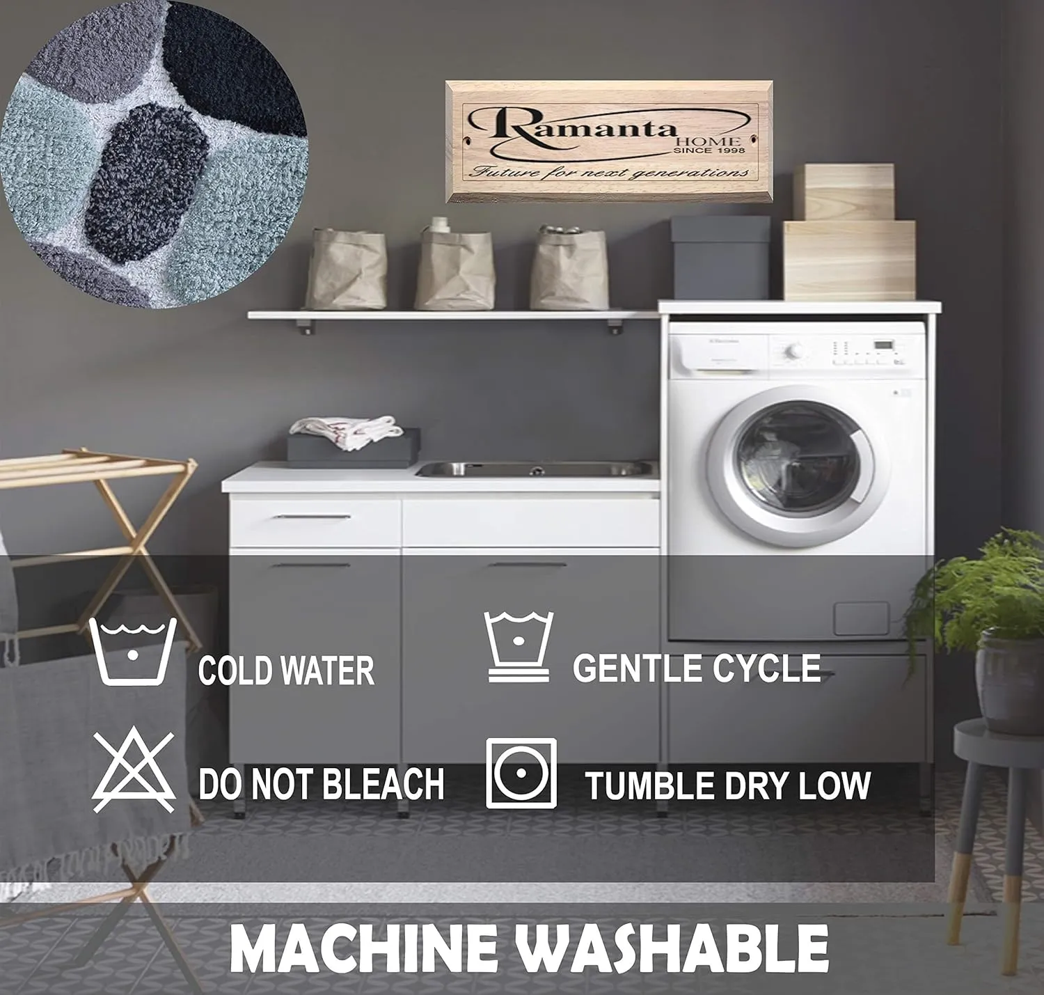 Ramanta Home Pebbles Pure Cotton Bath Runner - Grey Charcoal, Super Soft Non Slip Absorbent Luxury Bath Rug Runner for Bathroom, Kitchen, Kids Room, Machine Washable Floor Mats - 24x60 Inch