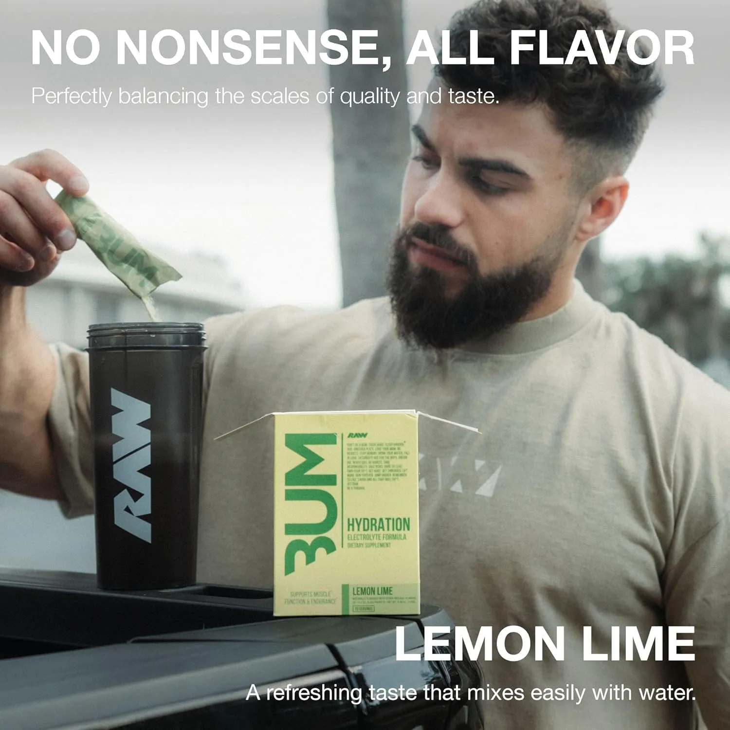 RAW Electrolytes Powder Hydration Drink Mix Packets, Bum Hydrate (Lemon Lime, 20 Servings) - Electrolyte Hydration Packets Supports Muscle Function & Endurance - Keto Free Electrolytes Powder Packets