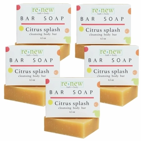 renew bath   body Natural Bar Soap, Citrus Splash, Handmade in the USA by Cold Process with a Moisturizing Oil Blend Infused with Shea Butter - 5 Pack, 4.5 ounce bars
