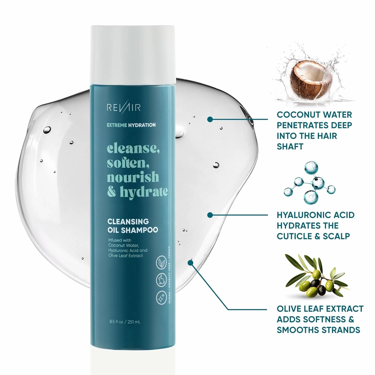 RevAir Cleansing Oil - Clarifying Shampoo for Curly Hair Infused with Coconut Water, Hyaluronic Acid & Olive Leaf Extract - Detox Shampoo for Product Build Up - Vegan & Cruelty Free (16 Fl Oz)
