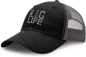 Richardson Trucker Mesh Hat Oil Rig Drilling Life Embroidery Cotton Dad Hats for Men & Women Snapback Black Charcoal