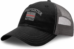Richardson Trucker Mesh Hat Firefighter Fireman Retired Embroidery Cotton Dad Hats for Men & Women Snapback Black Charcoal
