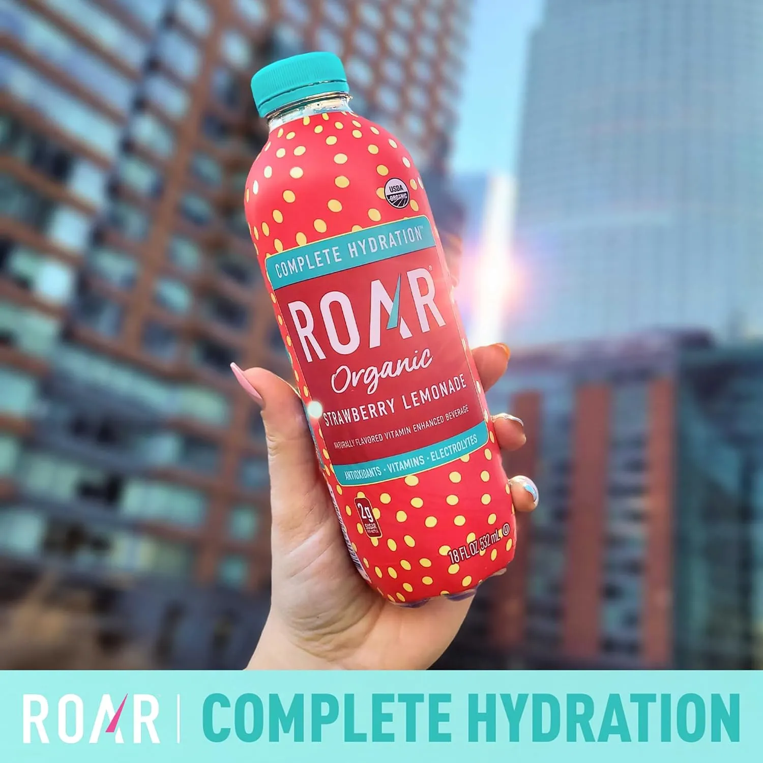 Roar Organic Hydration Organic - Electrolyte Drinks Loaded with Vitamins C, B5, B12 - Non-GMO, Gluten-Free - Strawberry Lemonade - 12 pc