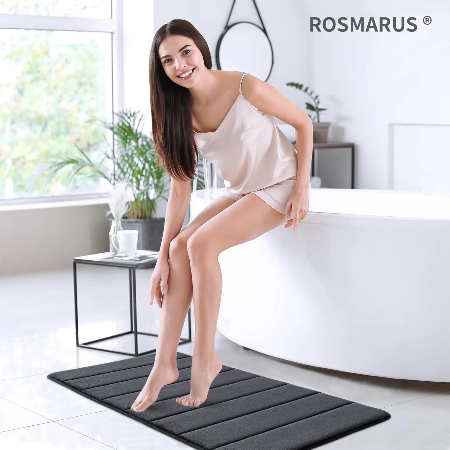 ROSMARUS Memory Foam Bath Mat 20' x 32', Water Absorbent Shower Mat, Thick Non Slip Bath Rugs with PVC Backing, Ultra Soft Bathroom Rugs for Floor & Tub, Charcoal Gray