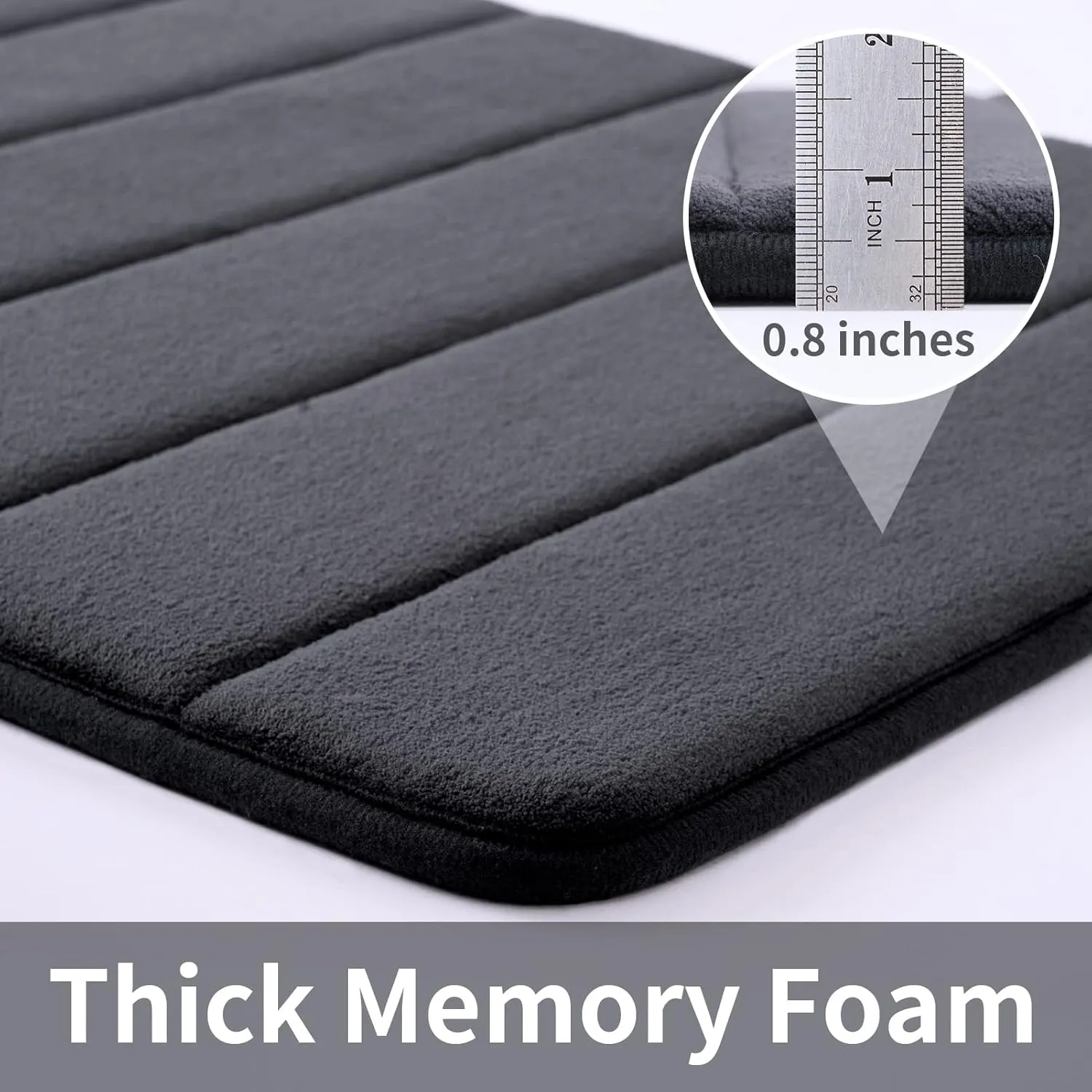 ROSMARUS Memory Foam Bath Mat 20' x 32', Water Absorbent Shower Mat, Thick Non Slip Bath Rugs with PVC Backing, Ultra Soft Bathroom Rugs for Floor & Tub, Charcoal Gray