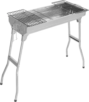 ROVSUN Stainless Steel Barbecue Grill, BBQ Charcoal Foldable&Portable Grill, Great for Outdoor Cooking Camping Hiking Picnics Tailgating, 27.5"×12.2"×27.9", Silver