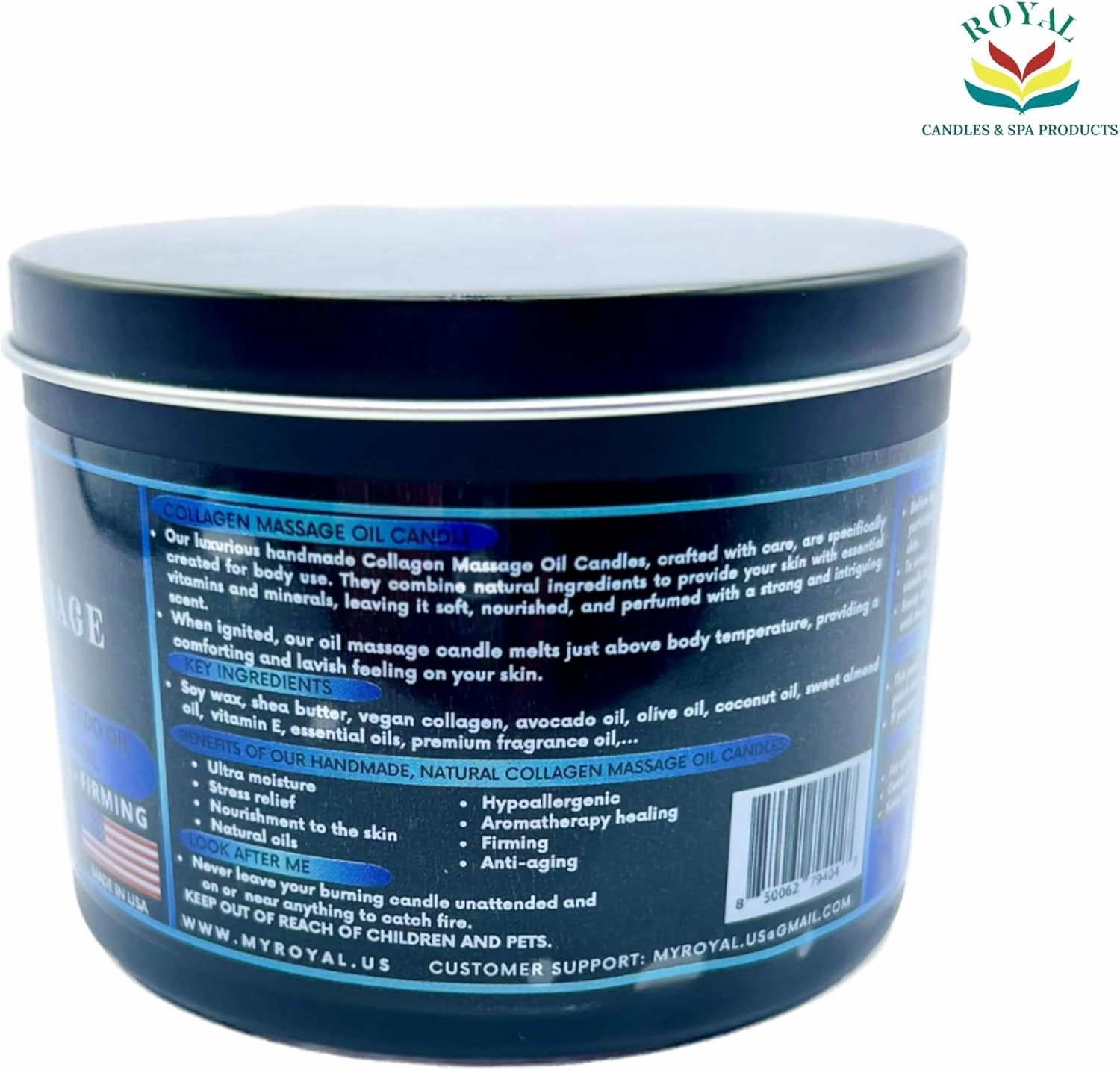 Royal Collagen Massage Oil Candle, Body Massage Oil Candle, Candle Massage Oil, Collagen Massage Oil Candle, Aromatherapy Candle, Couple Massage Oil Candle, 6 oz. with Pouring spout - Orange Scent