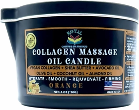 Royal Collagen Massage Oil Candle, Body Massage Oil Candle, Candle Massage Oil, Collagen Massage Oil Candle, Aromatherapy Candle, Couple Massage Oil Candle, 6 oz. with Pouring spout - Orange Scent
