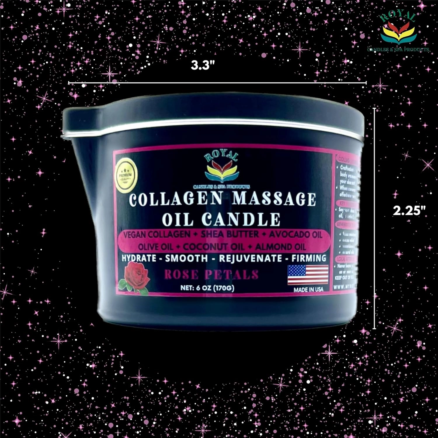 Royal Collagen Massage Oil Candle, Body Massage Oil Candle, Candle Massage Oil, Collagen Massage Oil Candle, Aromatherapy Candle, Couple Massage Oil Candle, 6 oz. with Pouring spout - Orange Scent