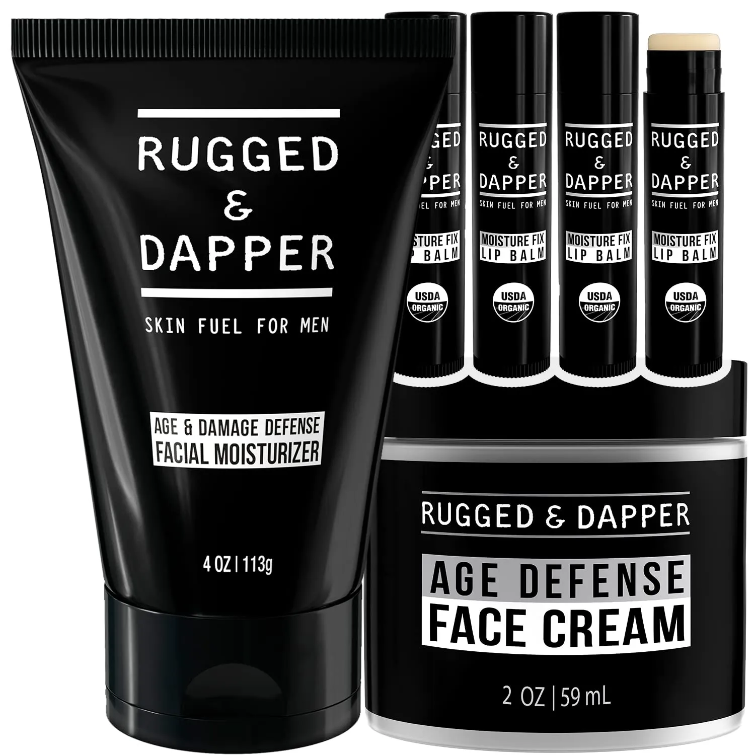 RUGGED & DAPPER Age   Damage Defense Facial Moisturizer, Age Defense Face Cream and Moisture Fix Lip Balm Bundle