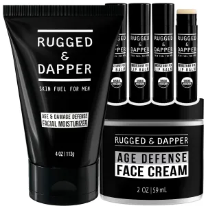 RUGGED & DAPPER Age   Damage Defense Facial Moisturizer, Age Defense Face Cream and Moisture Fix Lip Balm Bundle