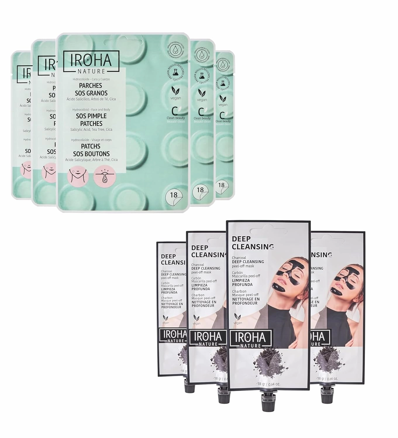 Salicylic Acid Pimple Patches (90 Patches in 5 Packs)   Activated Charcoal Peel-Off Mask (4 Pieces) -Acne Treatment with Tea Tree and Centella Asiatica & Green Tea Peel Off Mask-Total Bundle 10 pieces