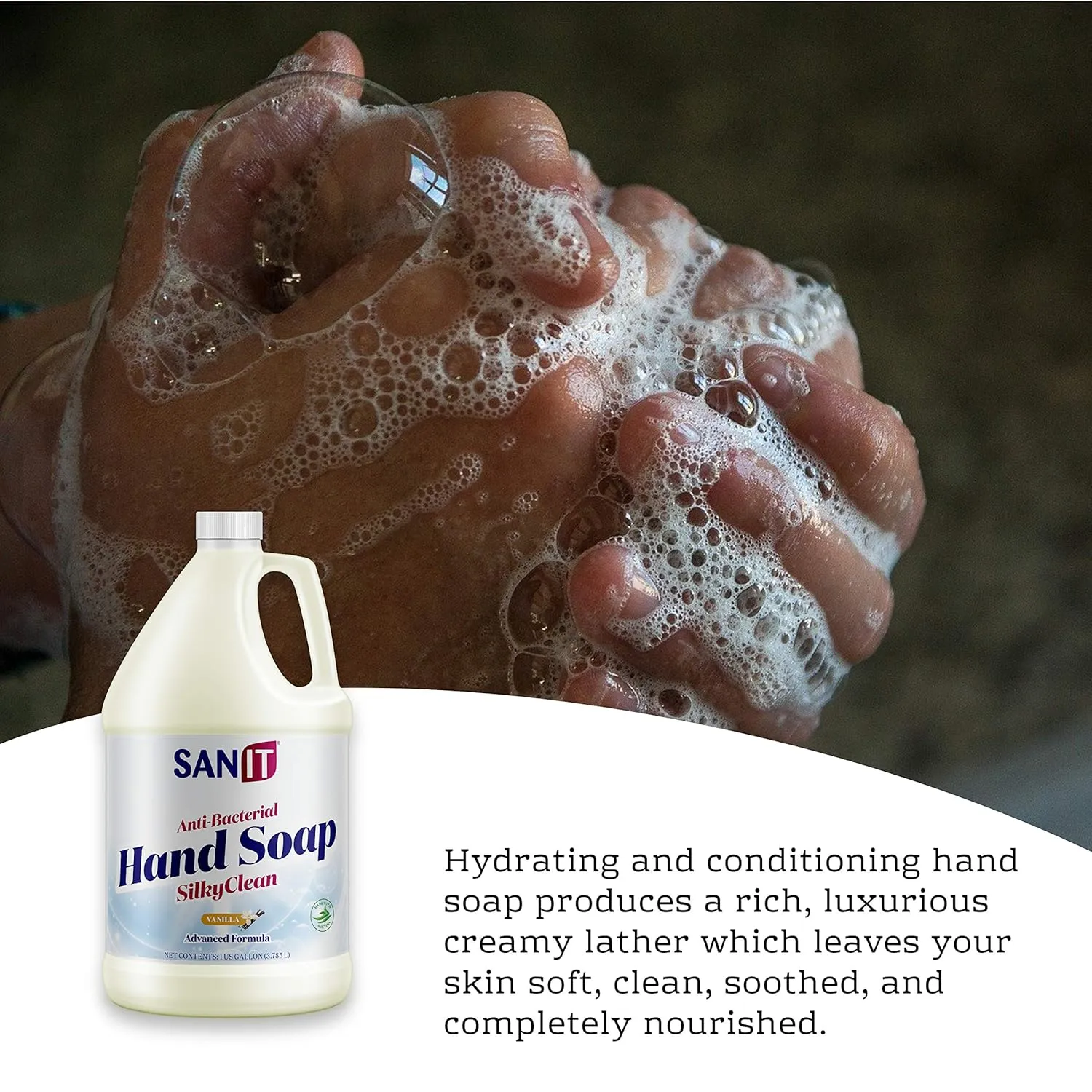 Sanit Silky Clean Antibacterial Liquid Gel Hand Soap Refill - Advanced Formula with Coconut Oil and Aloe Vera - All-Natural Moisturizing Hand Wash - Made in USA, Vanilla, 1 Gallon