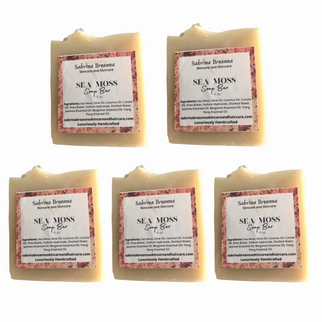 Sea Moss Soap 5 Bar| Handmade| For All Skin Types Acne, Eczema, Psoriasis | Shea Butter, All Natural, Body and Face, Dr. Sebi Inspired, Vegan, Gluten Free, Men & Women, Moisturizing, Essential Oils