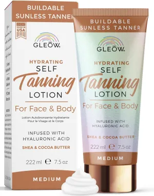 Self Tanner Medium, Self Tanning Lotion for Face & Body, Non Toxic Sunless Tanner, Gradual Tanning Lotion, Face Tanner with Hyaluronic Acid 7.5 oz