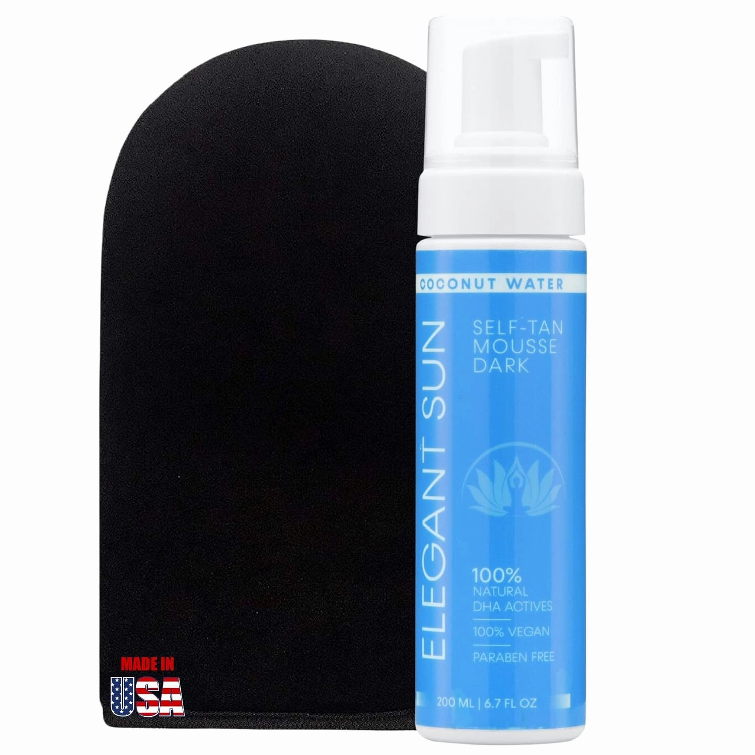 Self Tanner Mousse with Self Tanning Mitt, Coconut Water Tanning Mousse, Fake Tan Sunless Foam, Flawless Sunless Tanner without the Odor, Vegan, Paraben Free, by Elegant Sun