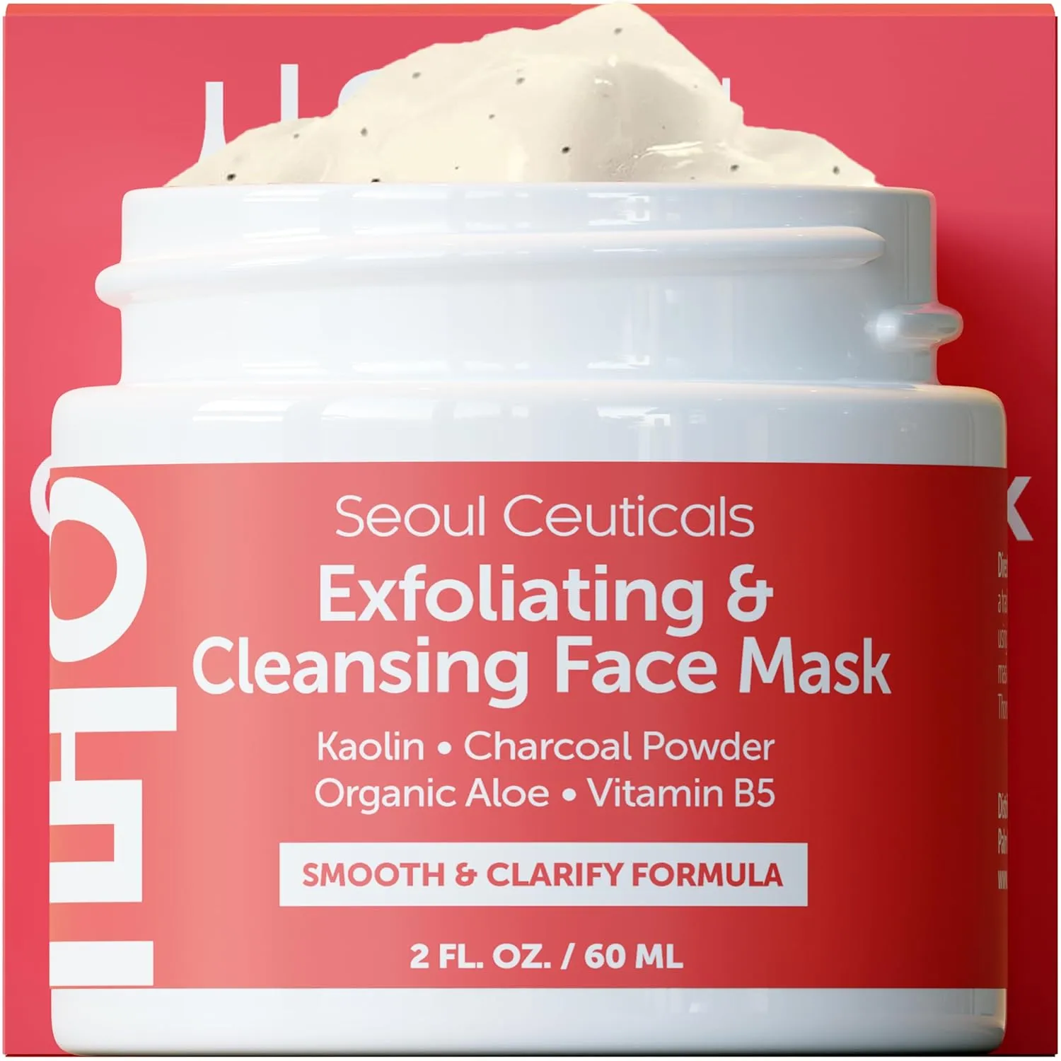 SeoulCeuticals Korean Face Scrub - Exfoliating Face Mask Skincare K Beauty Mask for Glass Skin - Kaolin Clay   Charcoal Cream Exfoliant Mask 2oz