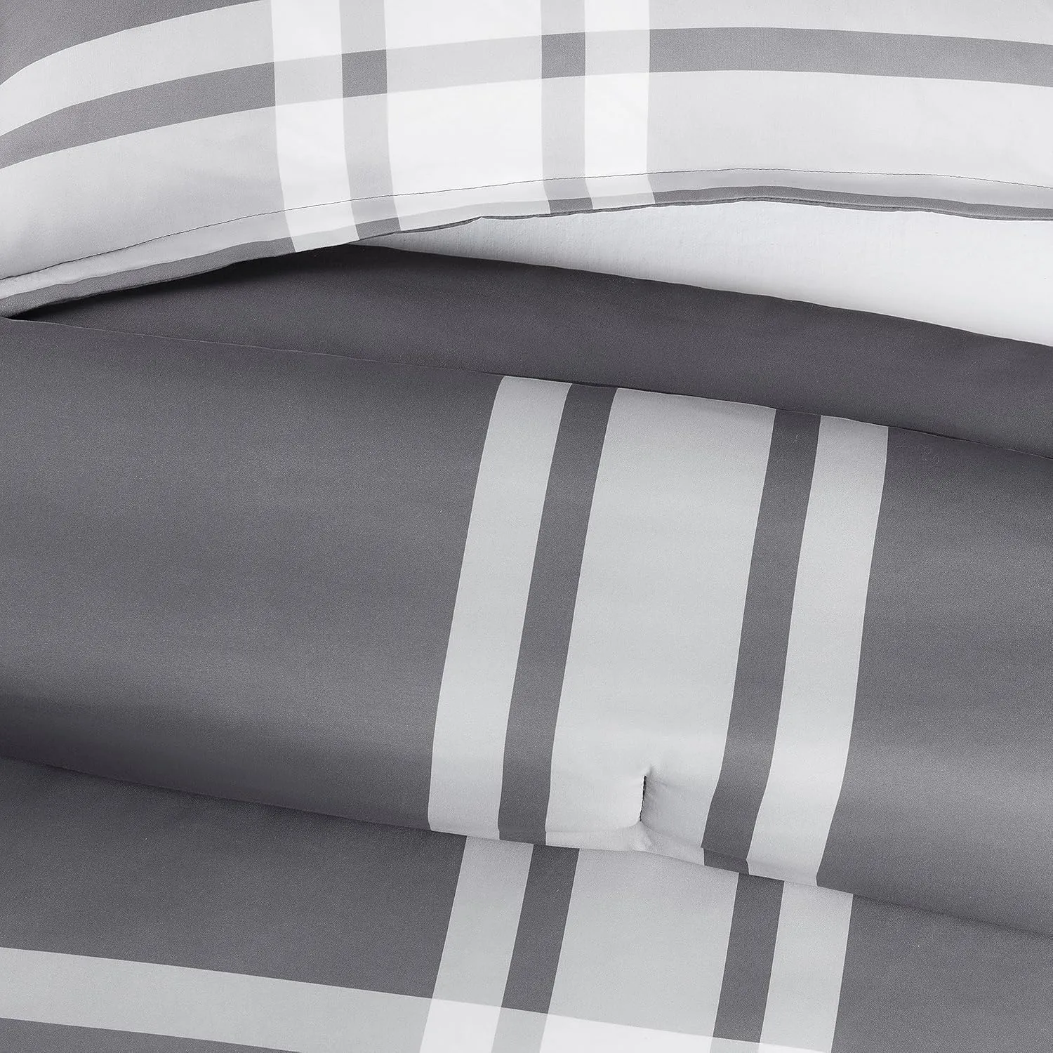 Serta Simply Clean Jax Soft Modern 3 Piece Plaid Comforter Set with Pillow Case for All Season, Full/Queen, Charcoal/Black