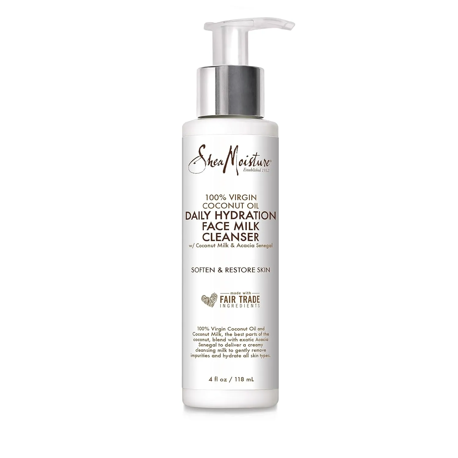 SheaMoisture Face Wash for Women & Men - Hydrating Facial Cleanser with 100% Virgin Coconut Oil, Acacia Senegal, Coconut Milk, Daily Face Cleanser for Soft and Restored Skin, 4 Fl O