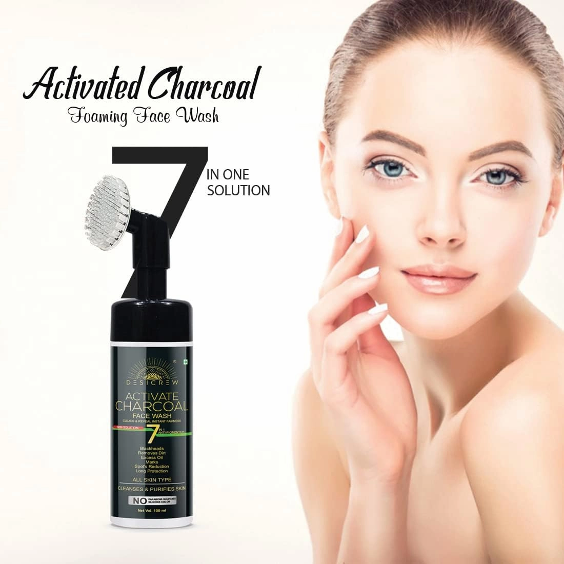 Sheltr Activated Charcoal Foaming Fash Wash 7 IN 1 Anti-Pigmention For Oil Control Skin Brightning & Lightning For all skin types- Face Wash (100 ml)