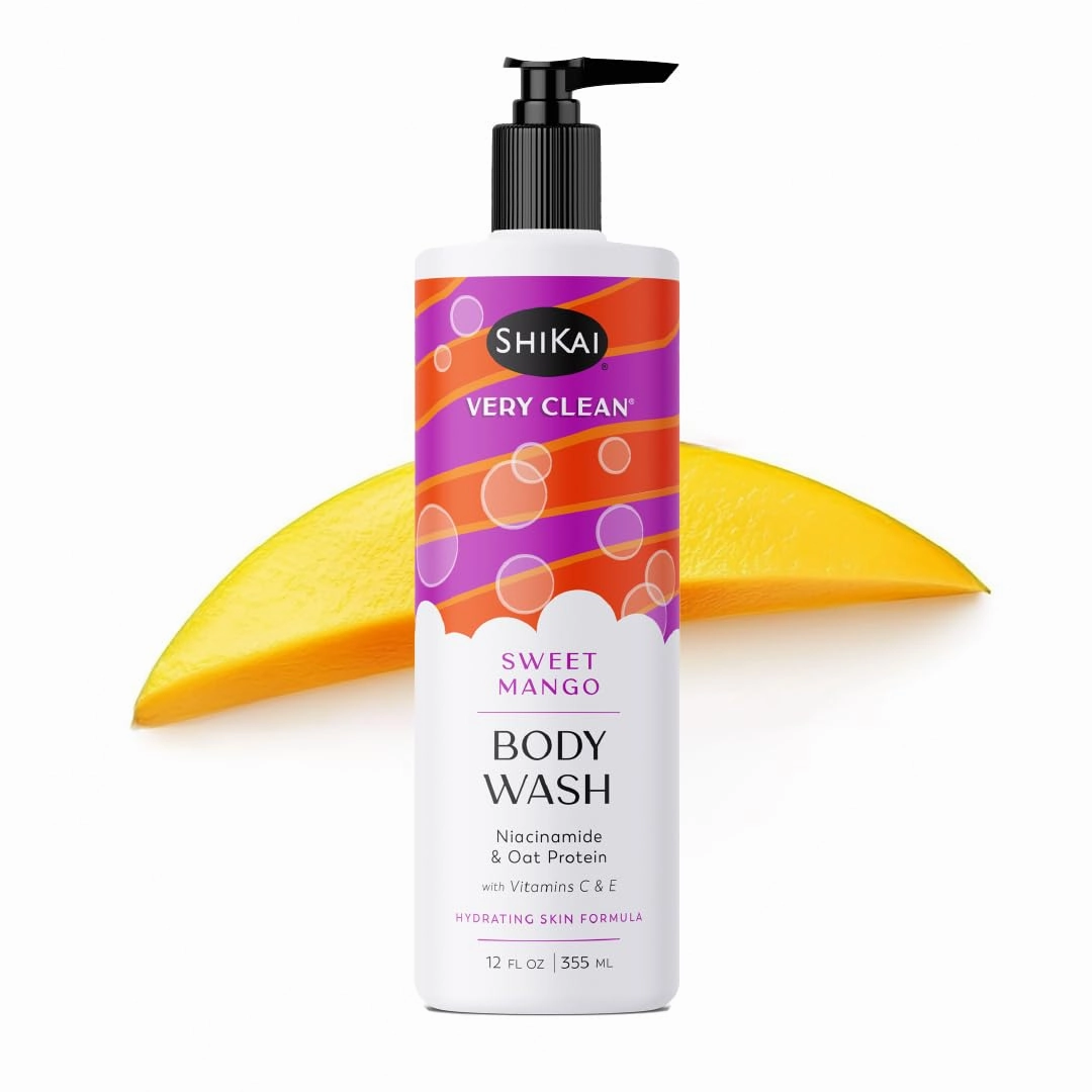 ShiKai Very Clean Body Wash (Sweet Mango, 12 oz) | Hydrating Gel Cleanser for Dry Skin | With Niacinamide, Oat Protein, Vitamins C & E