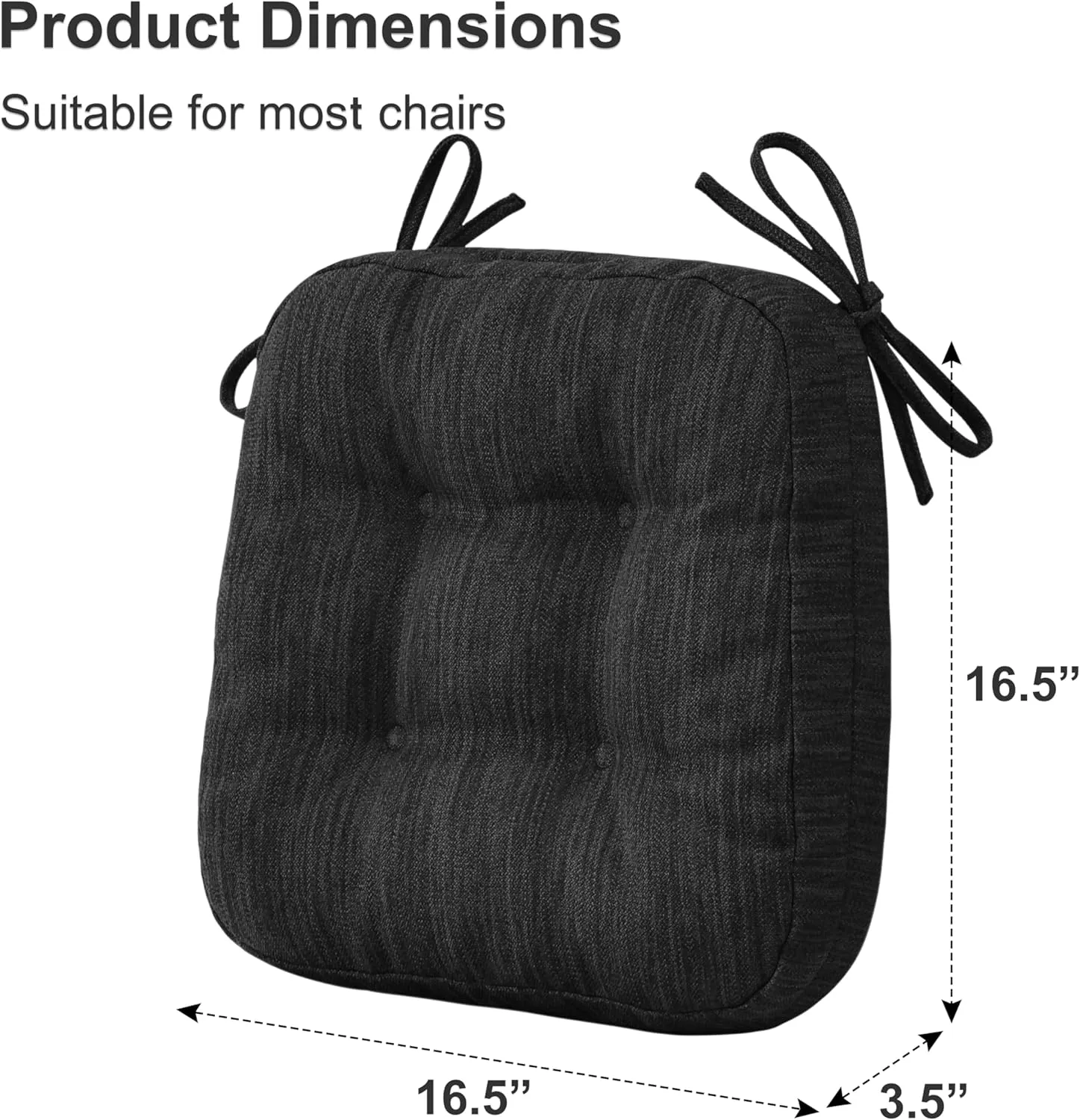 Shinnwa Dining Chair Cushions Set of 2, Dual-Layer Memory Foam Kitchen Chair Cushions, Patented Design Seat Pads with Ties, 16.5 x 16.5 x 3.5in, 2 Pack, Charcoal
