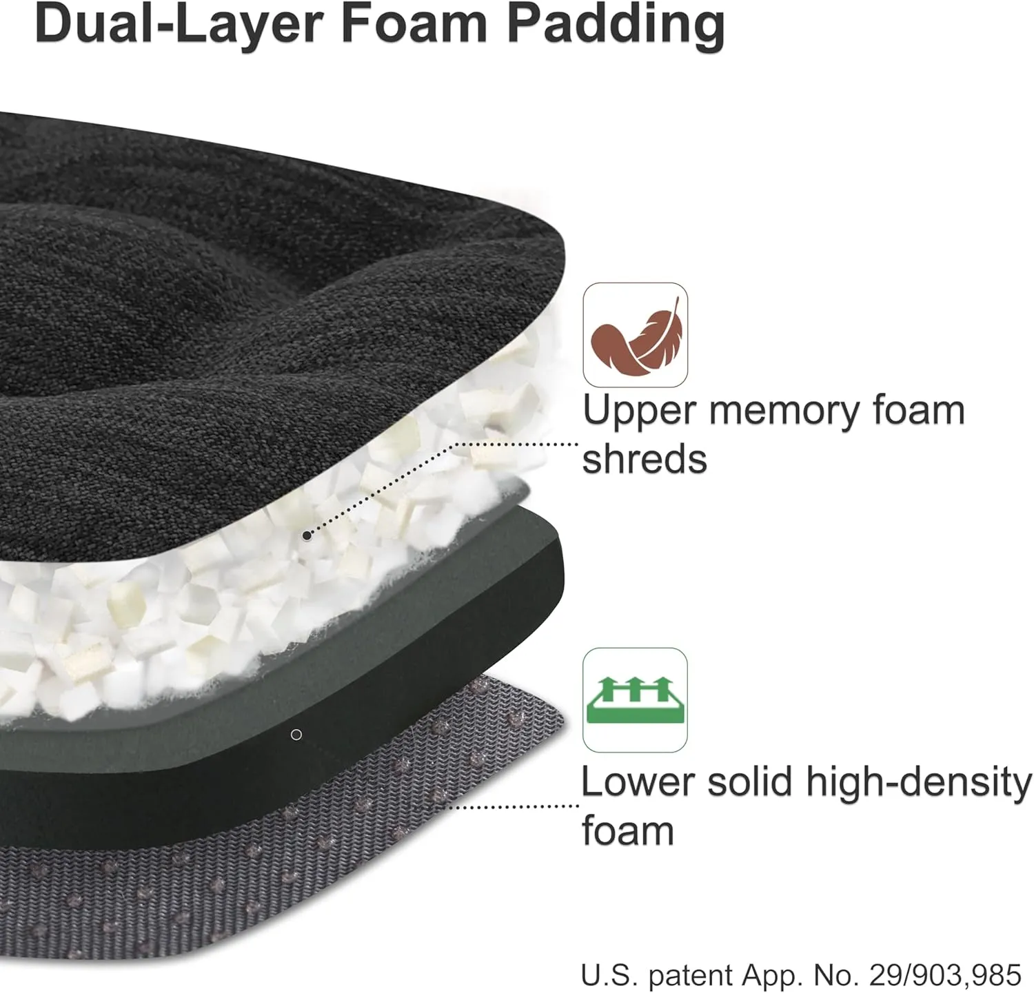 Shinnwa Dining Chair Cushions Set of 2, Dual-Layer Memory Foam Kitchen Chair Cushions, Patented Design Seat Pads with Ties, 16.5 x 16.5 x 3.5in, 2 Pack, Charcoal