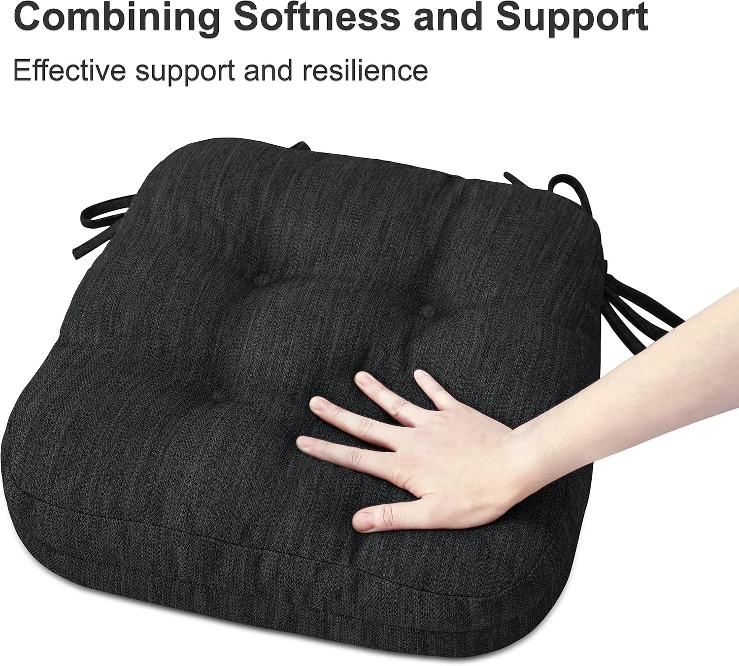 Shinnwa Dining Chair Cushions Set of 2, Dual-Layer Memory Foam Kitchen Chair Cushions, Patented Design Seat Pads with Ties, 16.5 x 16.5 x 3.5in, 2 Pack, Charcoal