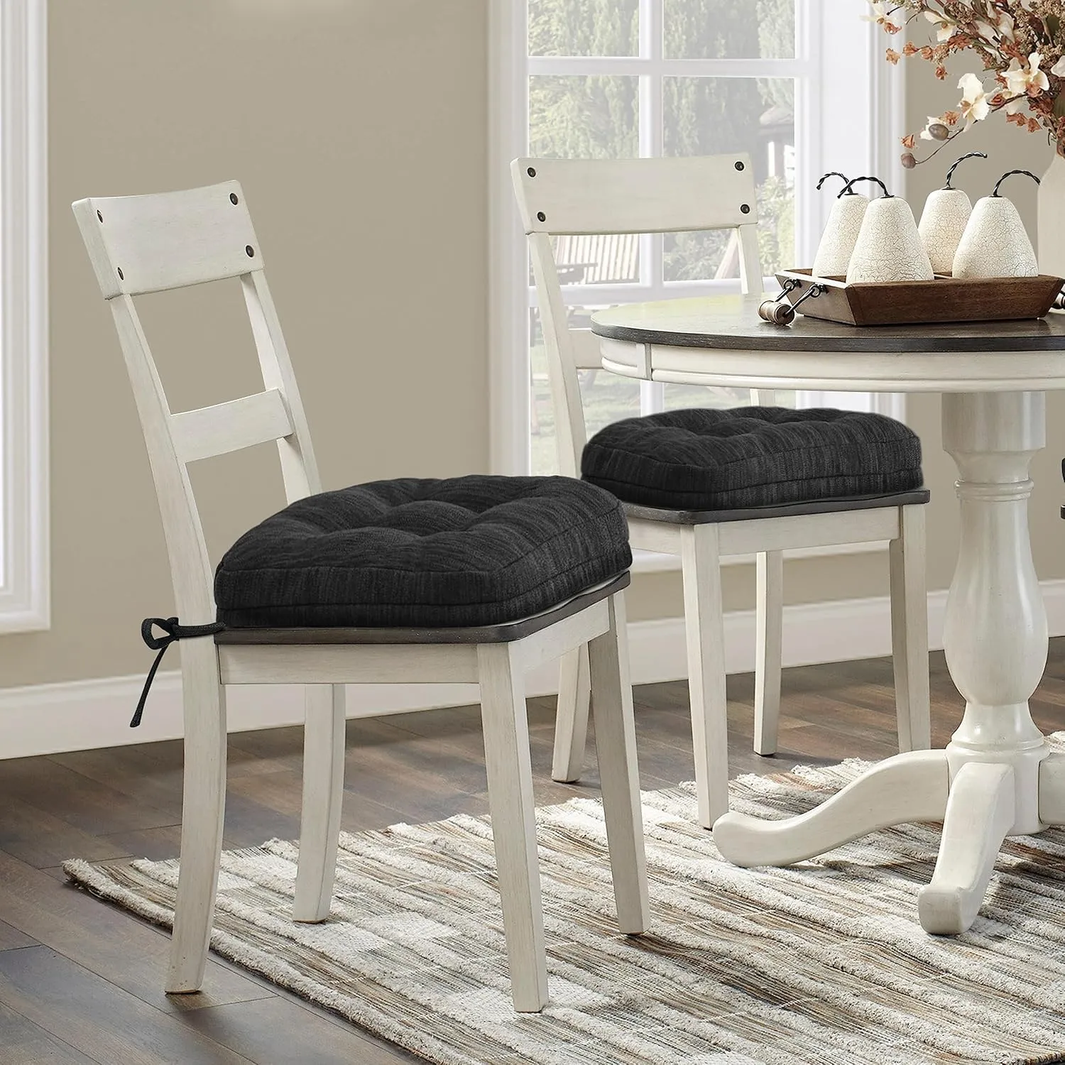 Shinnwa Dining Chair Cushions Set of 2, Dual-Layer Memory Foam Kitchen Chair Cushions, Patented Design Seat Pads with Ties, 16.5 x 16.5 x 3.5in, 2 Pack, Charcoal