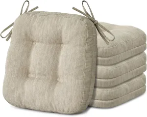 Shinnwa Dining Chair Cushions Set of 4, Dual-Layer Memory Foam Kitchen Chair Cushions, Patented Design Seat Pads with Ties, 16.5 x 16.5 x 3.5in, 4 Pack, Beige