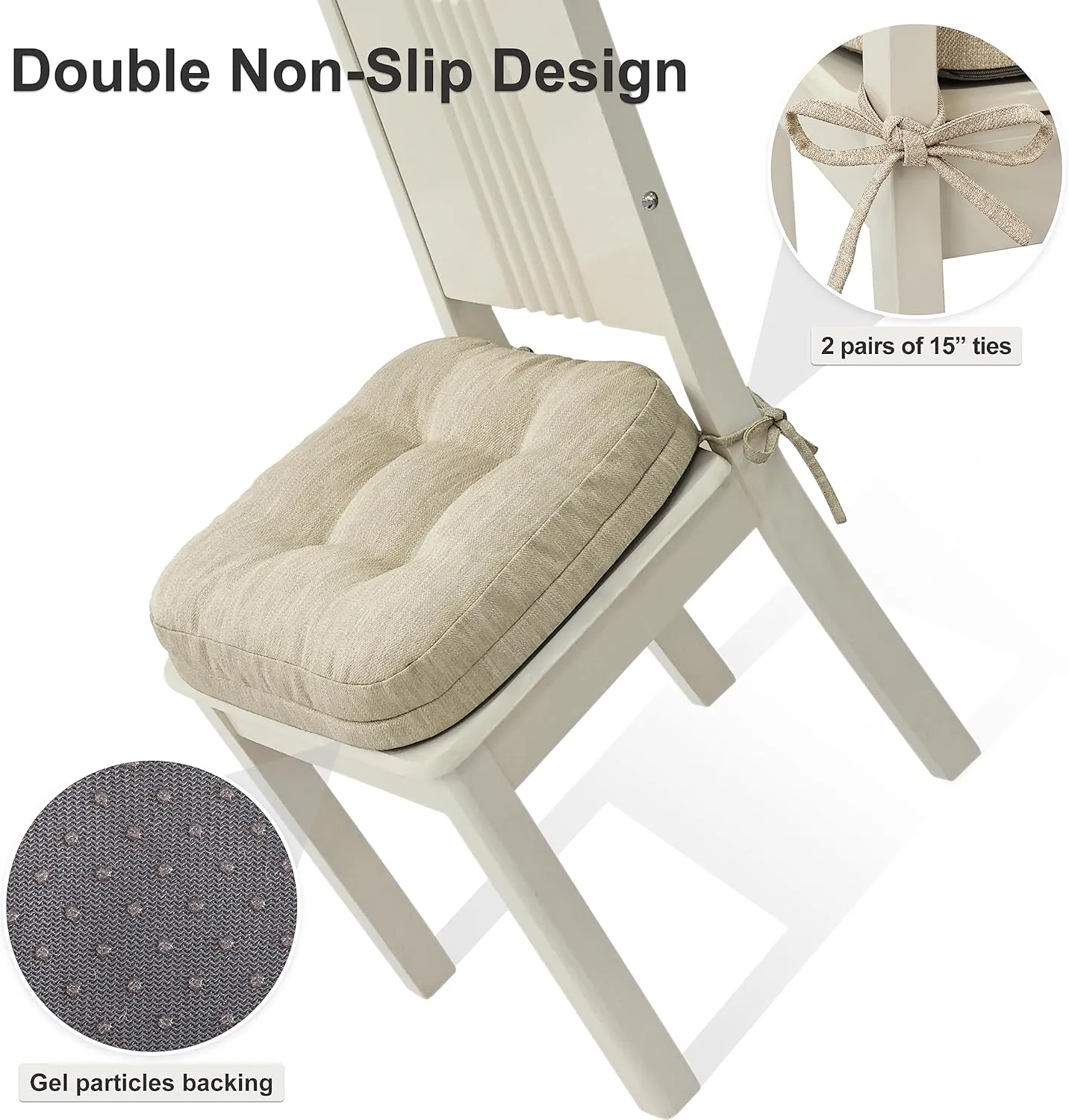 Shinnwa Dining Chair Cushions Set of 4, Dual-Layer Memory Foam Kitchen Chair Cushions, Patented Design Seat Pads with Ties, 16.5 x 16.5 x 3.5in, 4 Pack, Beige