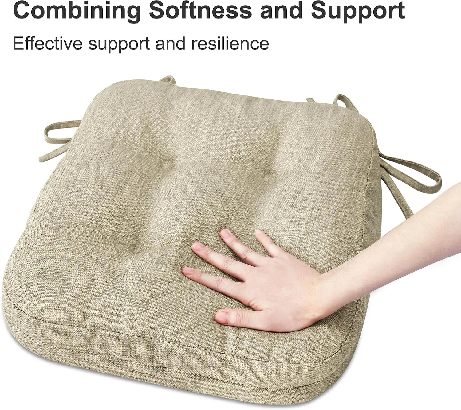 Shinnwa Dining Chair Cushions Set of 4, Dual-Layer Memory Foam Kitchen Chair Cushions, Patented Design Seat Pads with Ties, 16.5 x 16.5 x 3.5in, 4 Pack, Beige